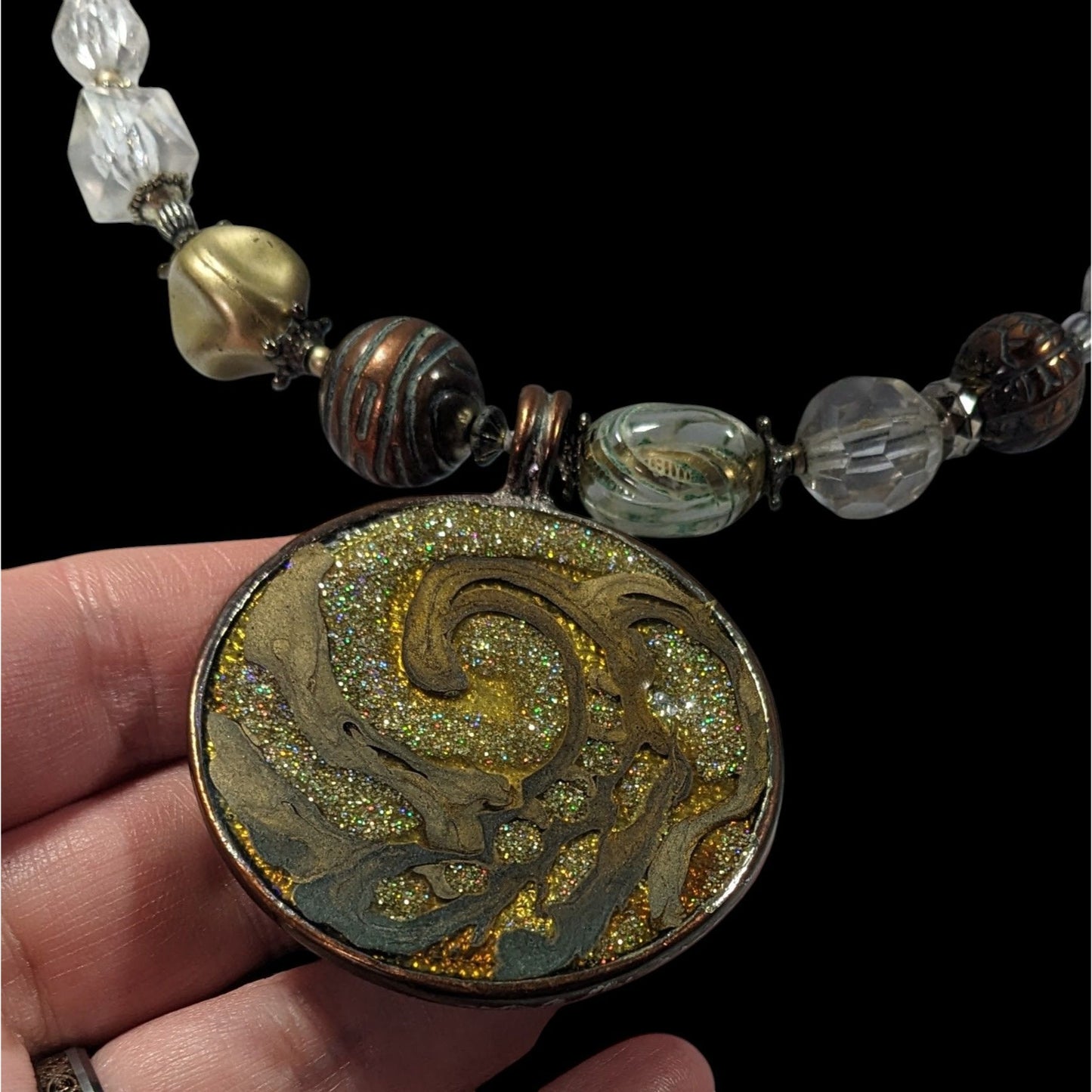 Retro Bohemian Glitter Medallion Beaded Coil Necklace