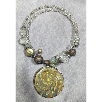 Retro Bohemian Glitter Medallion Beaded Coil Necklace