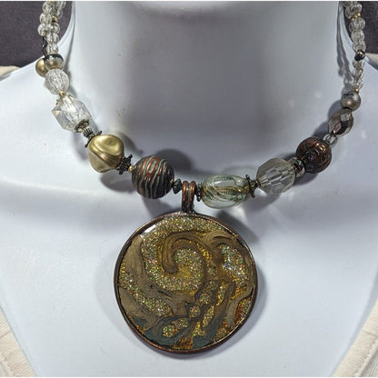 Retro Bohemian Glitter Medallion Beaded Coil Necklace