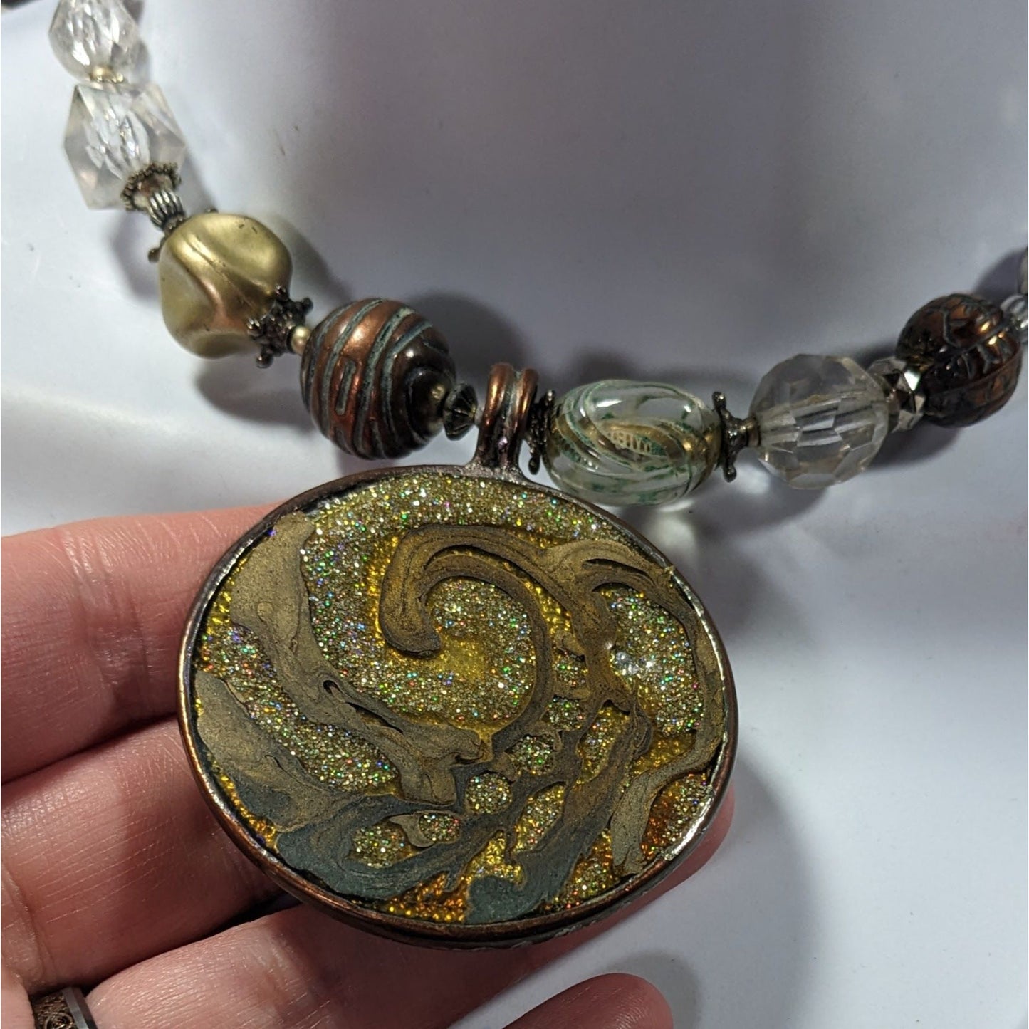 Retro Bohemian Glitter Medallion Beaded Coil Necklace