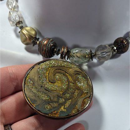 Retro Bohemian Glitter Medallion Beaded Coil Necklace