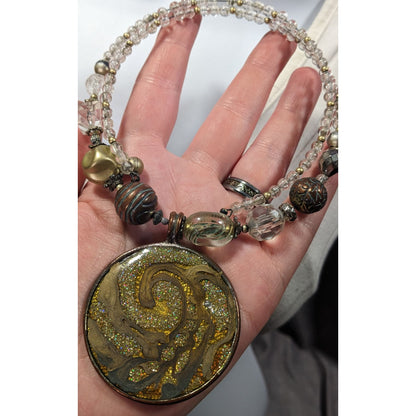 Retro Bohemian Glitter Medallion Beaded Coil Necklace
