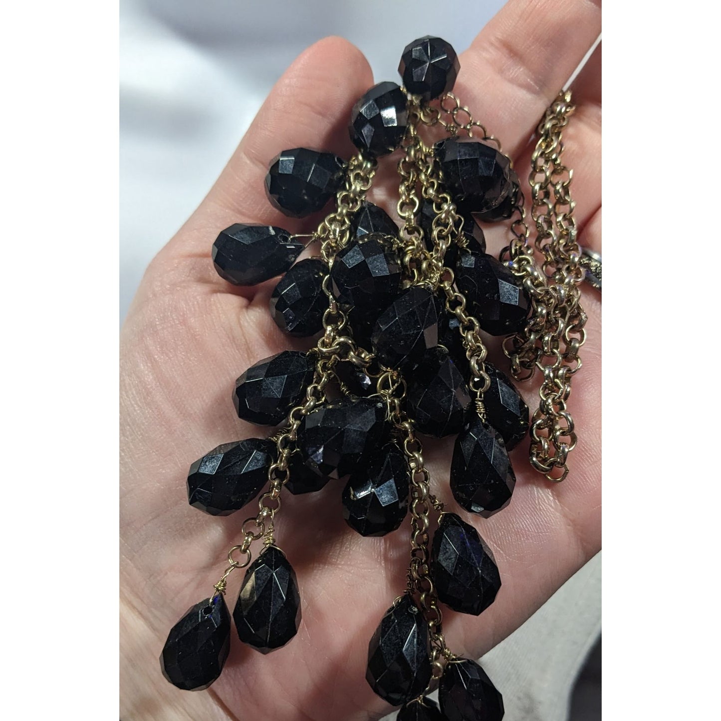 Glam Goth Fringe Bib Black And Gold Tone Beaded Necklace