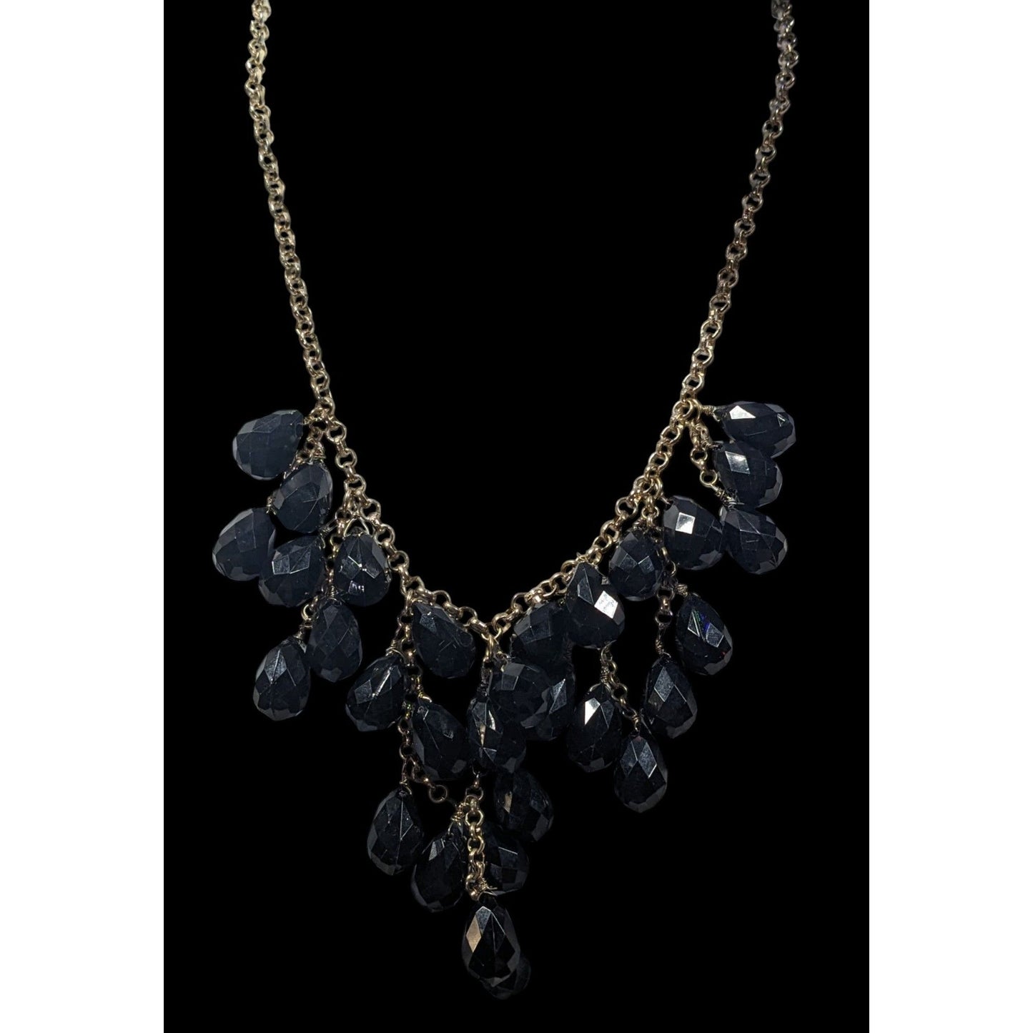 Glam Goth Fringe Bib Black And Gold Tone Beaded Necklace