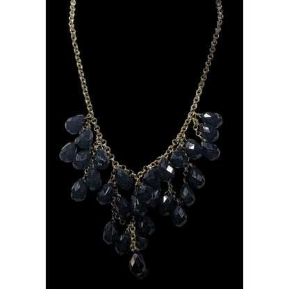Glam Goth Fringe Bib Black And Gold Tone Beaded Necklace