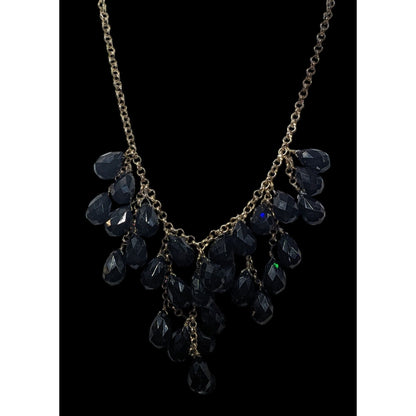 Glam Goth Fringe Bib Black And Gold Tone Beaded Necklace