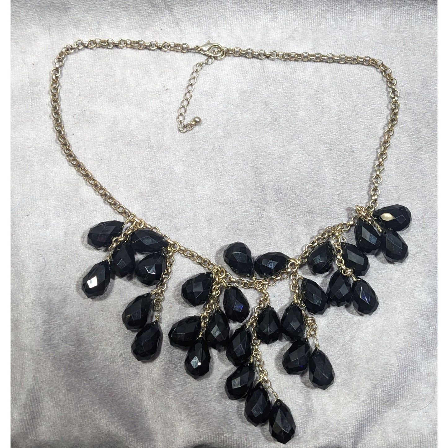 Glam Goth Fringe Bib Black And Gold Tone Beaded Necklace