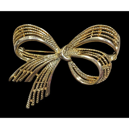 Vintage Glam Gold Tone Bow Shaped  Brooch