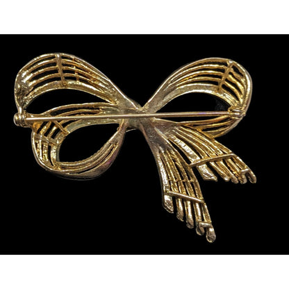 Vintage Glam Gold Tone Bow Shaped  Brooch