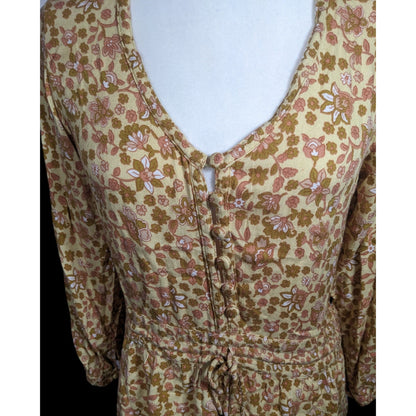 Barefoot Blonde Joni Play Dress Neutral Floral With Drawstring Waist