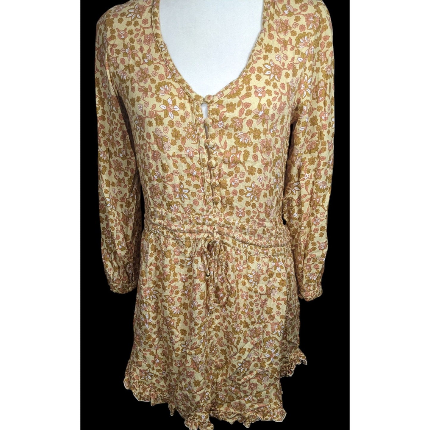 Barefoot Blonde Joni Play Dress Neutral Floral With Drawstring Waist