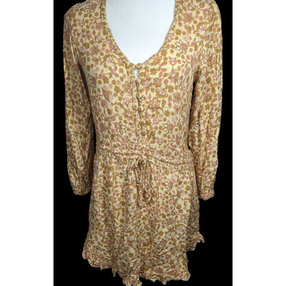 Barefoot Blonde Joni Play Dress Neutral Floral With Drawstring Waist