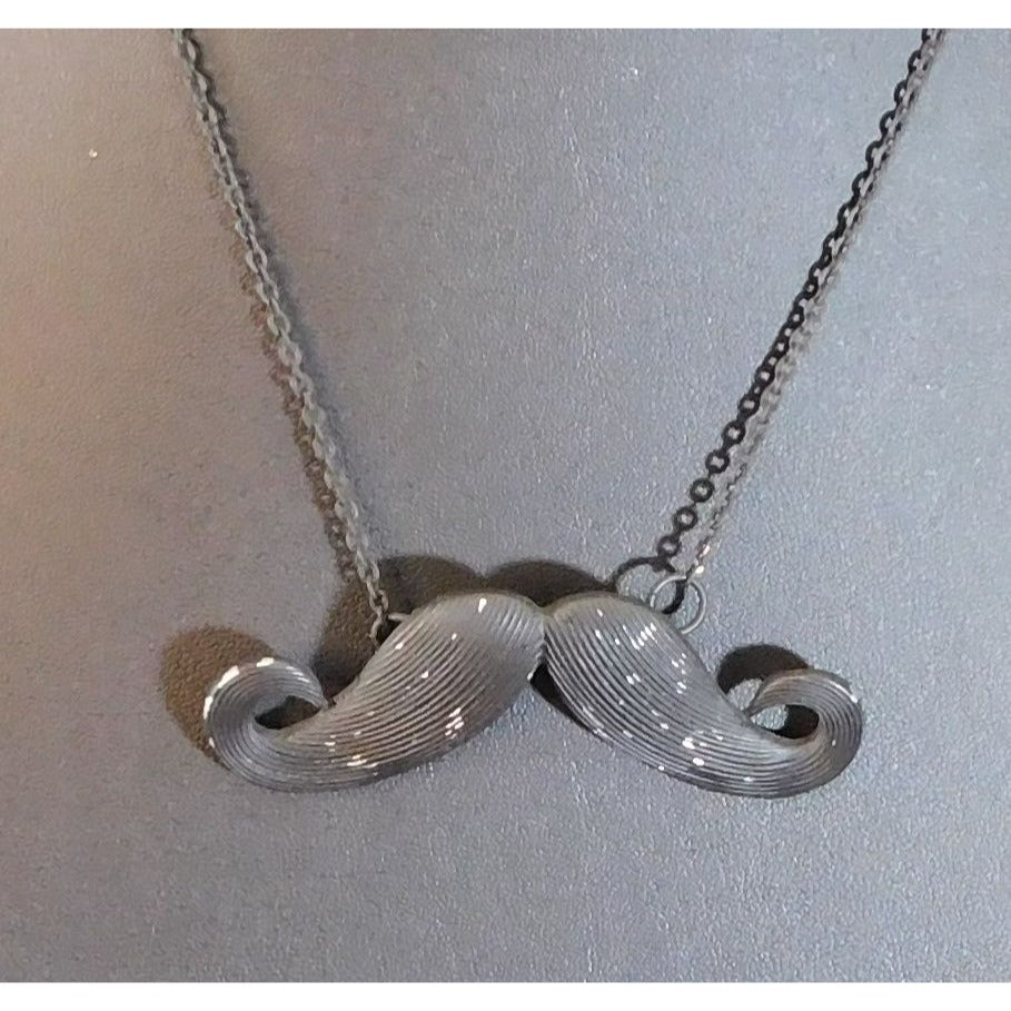 Quirky Hipster Black Metal Moustache Necklace