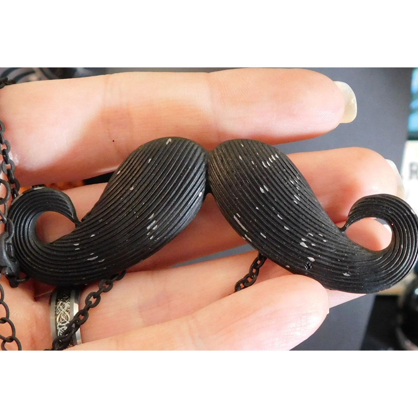 Quirky Hipster Black Metal Moustache Necklace