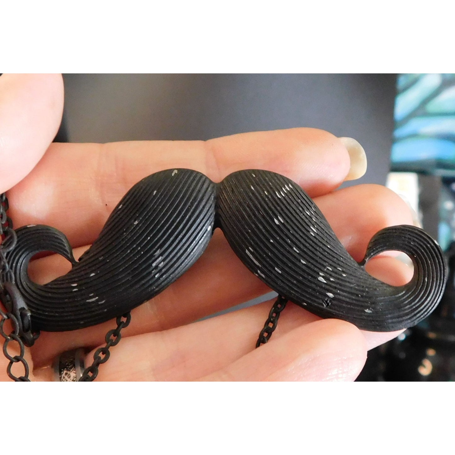 Quirky Hipster Black Metal Moustache Necklace