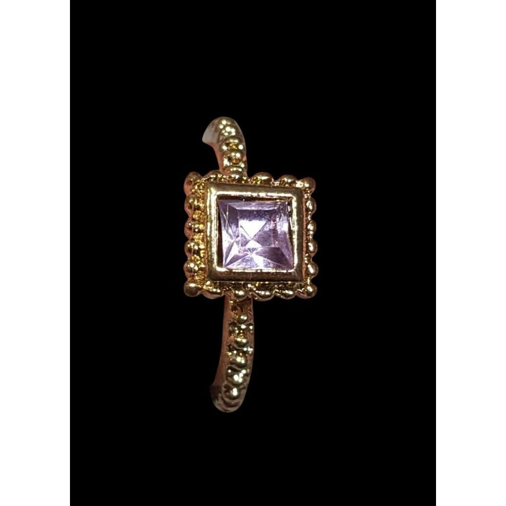 Whimsical Elegant Square Purple Gemmed Gold Tone Ring Size 8
