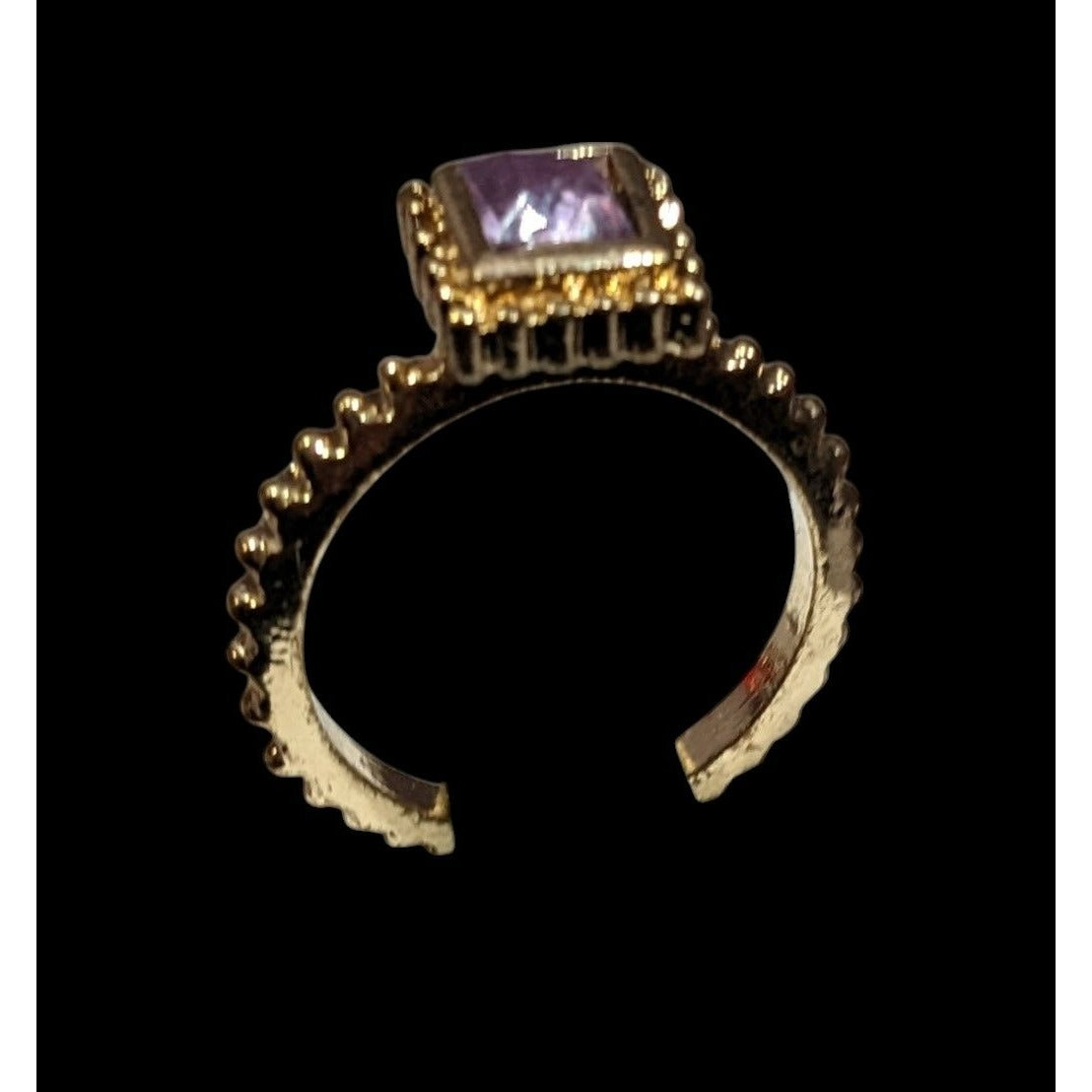 Whimsical Elegant Square Purple Gemmed Gold Tone Ring Size 8