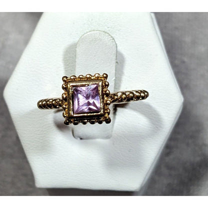 Whimsical Elegant Square Purple Gemmed Gold Tone Ring Size 8