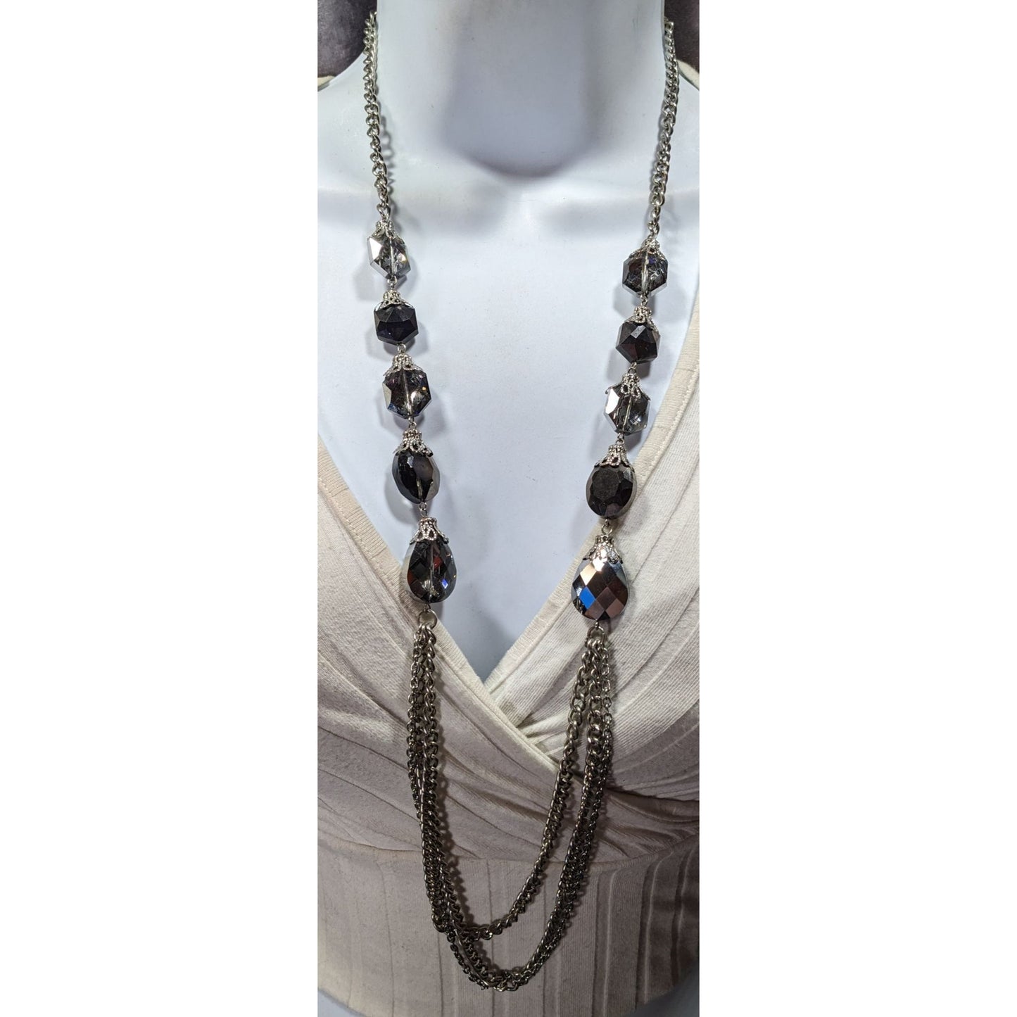 Elegant Glam Faceted Mirror Glass Beaded Chain Necklace