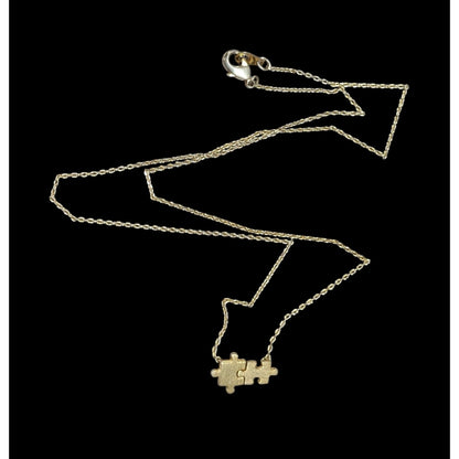 Minimalist Dainty Puzzle Piece Pendant Necklace Gold Tone With Two Interlocked Pieces