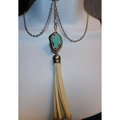 Turquoise Rhinestone Tassel Necklace