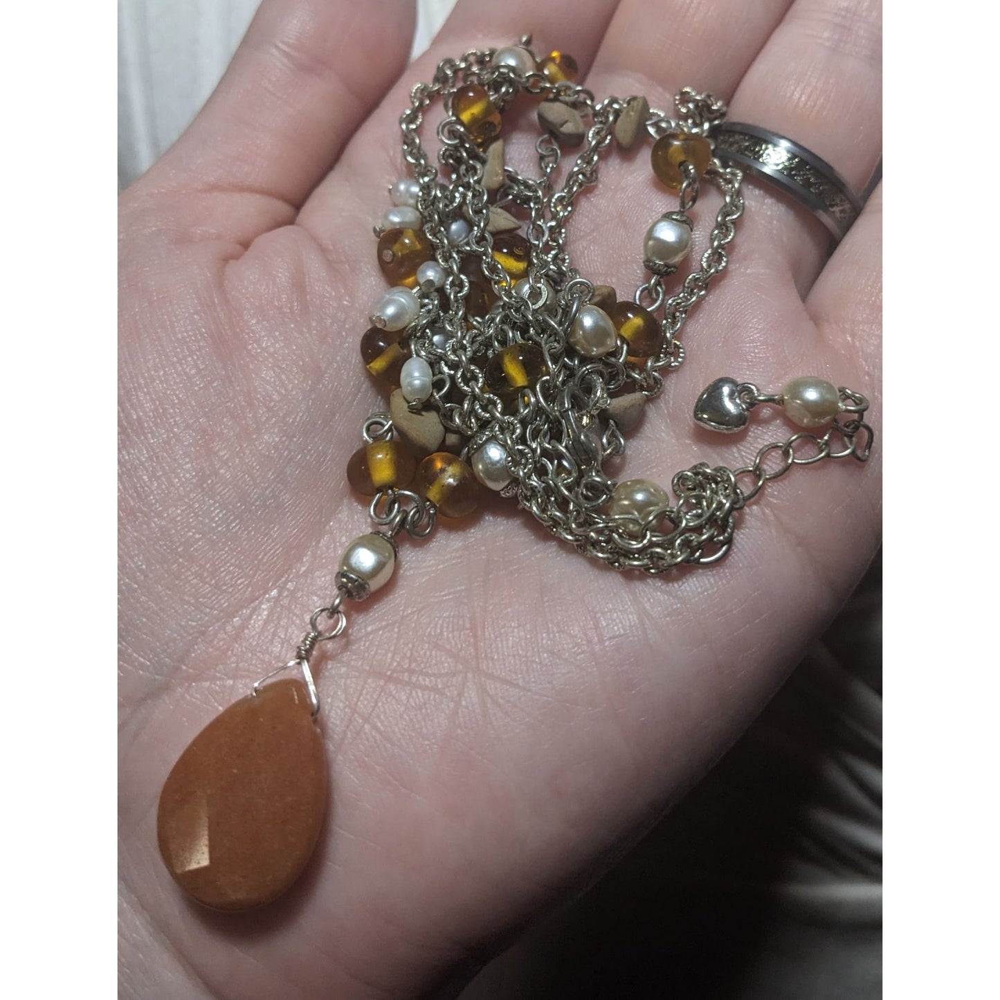 Avon Boho Layered Necklace With Gem And Pearl Beads