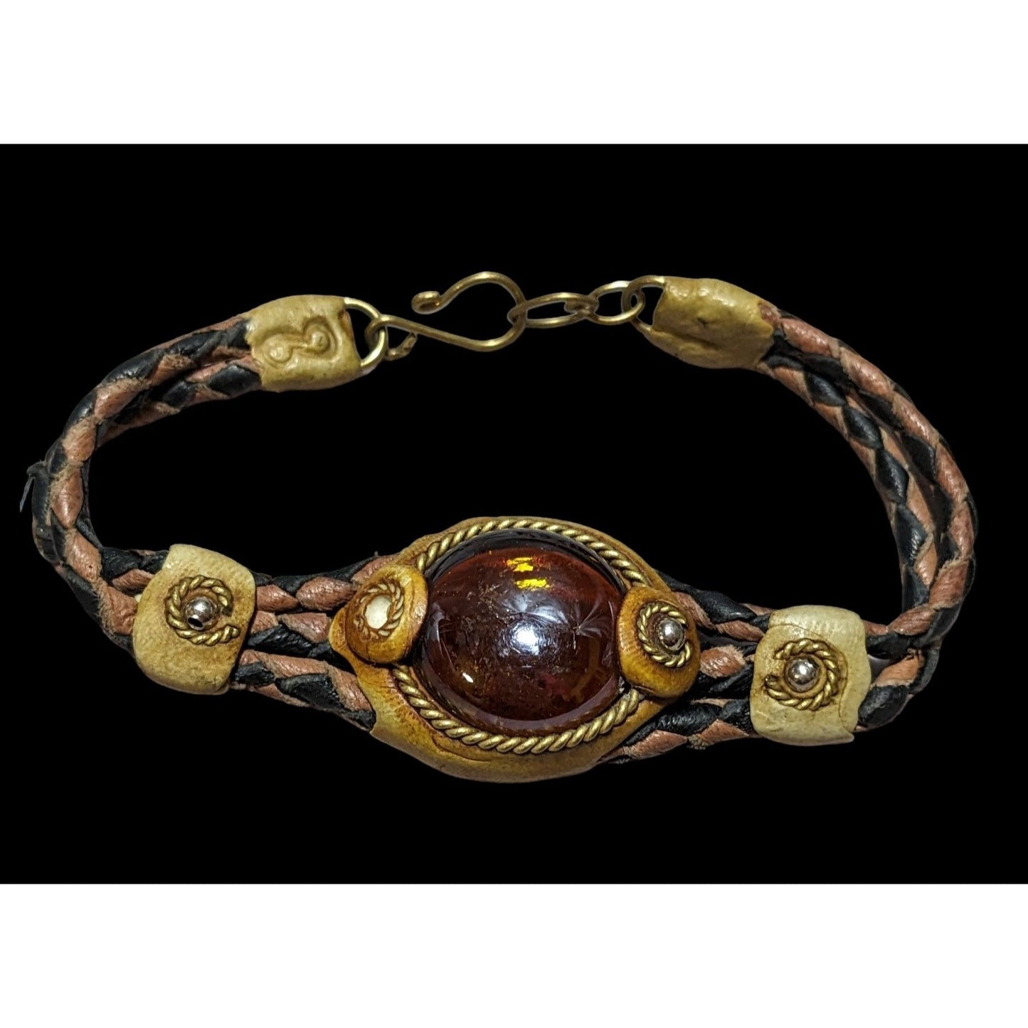 Steampunk Braided Leather Glass Bracelet