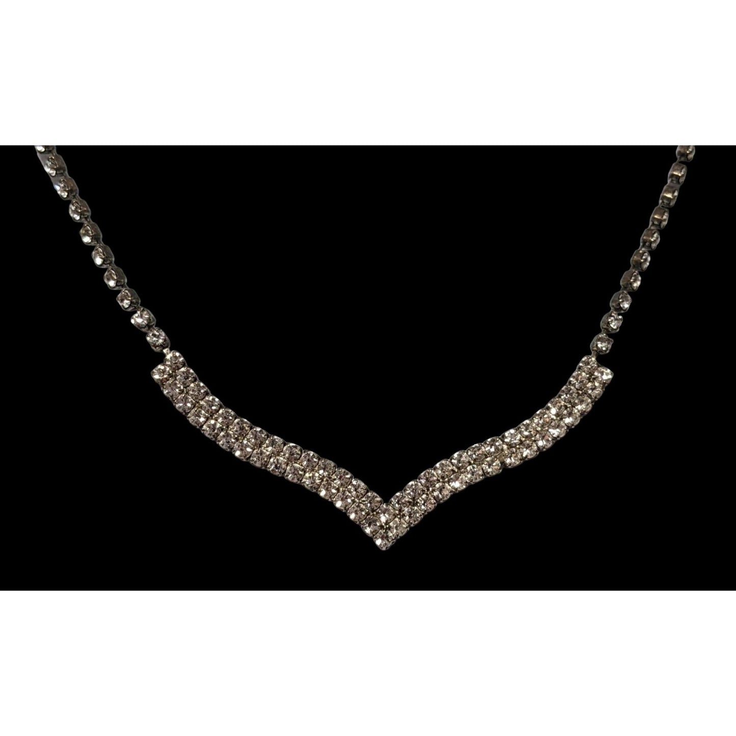 Vintage 90s Silver Chevron Rhinestone Necklace