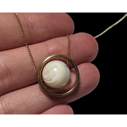 White Glass Swirl Marble Spinner Necklace