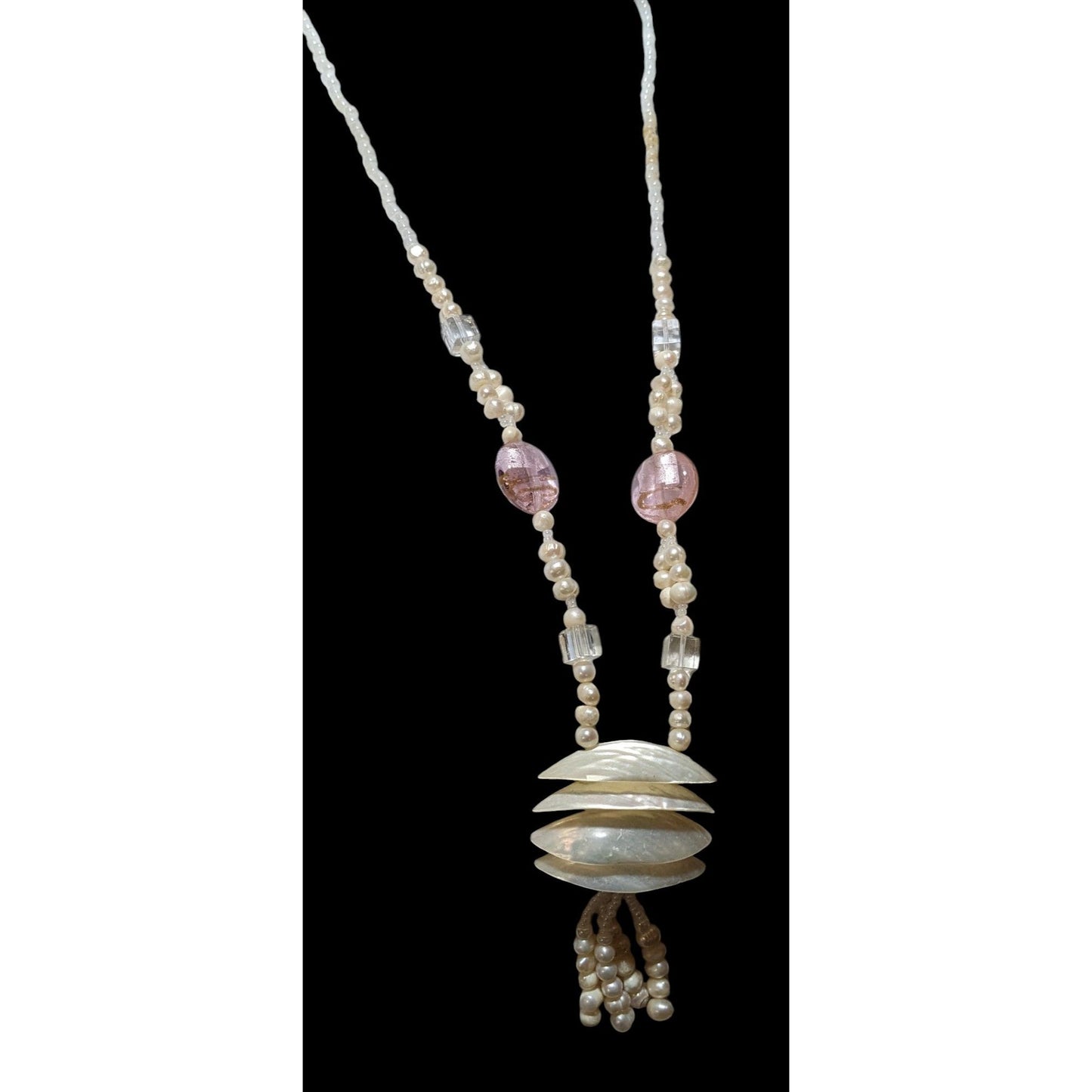 Vintage Pearl Shell Beaded Chandelier Necklace