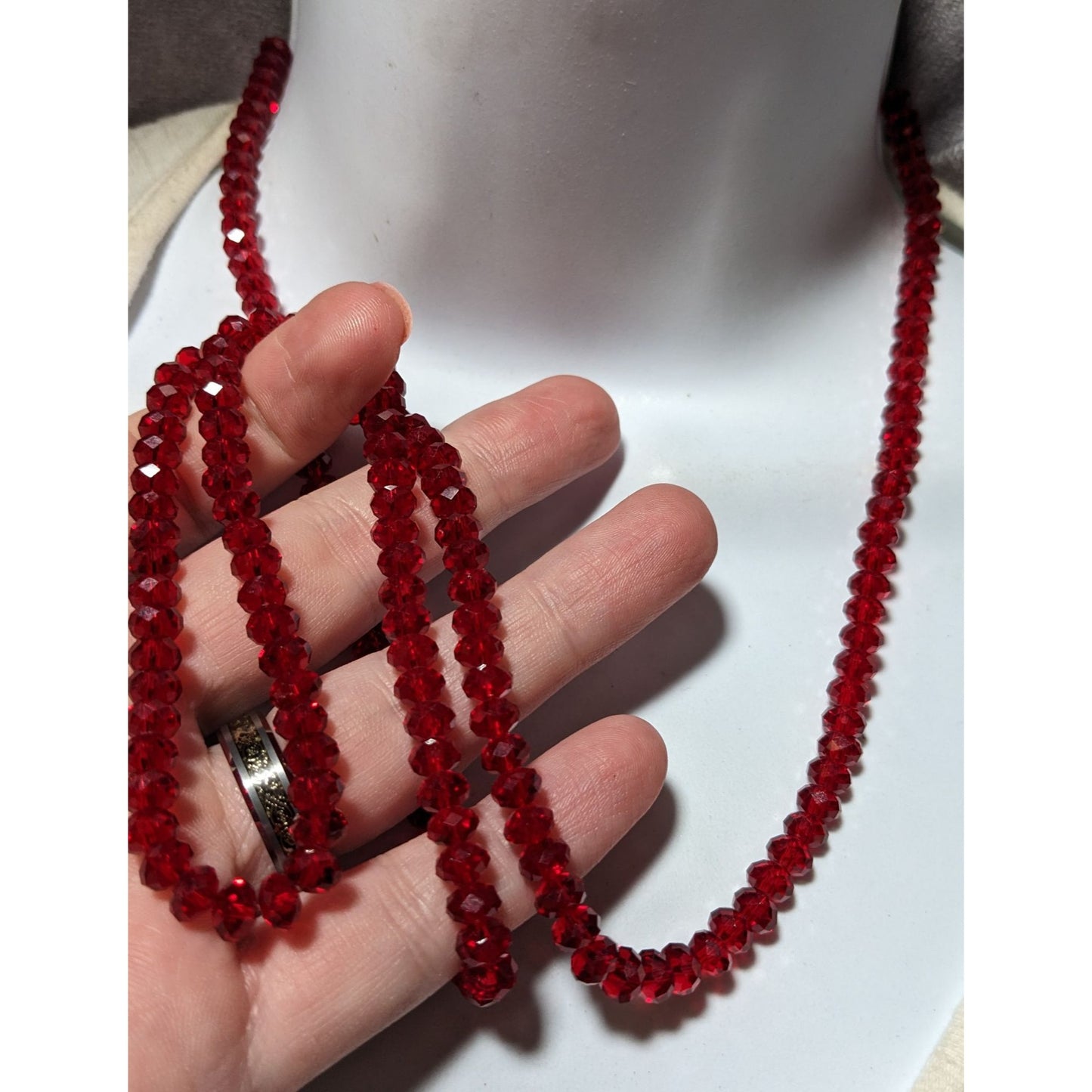 Red Faceted Glass Beaded Stretch Necklace