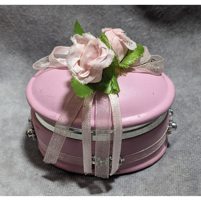 Pink Ceramic Floral Embellished Oval Trinket Box