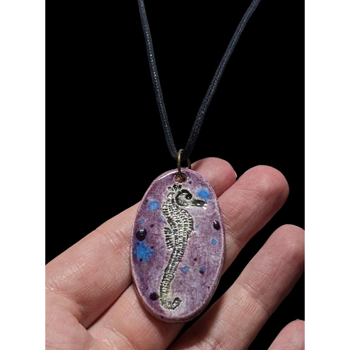 Handmade Purple Ceramic Seahorse Necklace