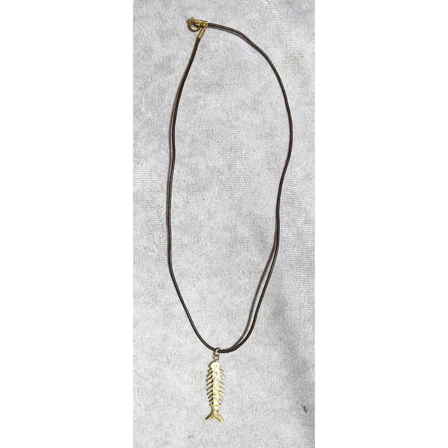 Glam Goth Fishbone Gold Sterling Pendant Necklace