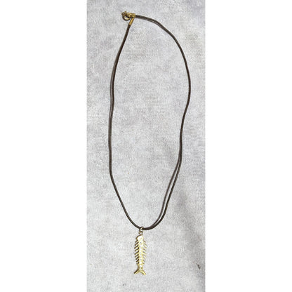 Glam Goth Fishbone Gold Sterling Pendant Necklace