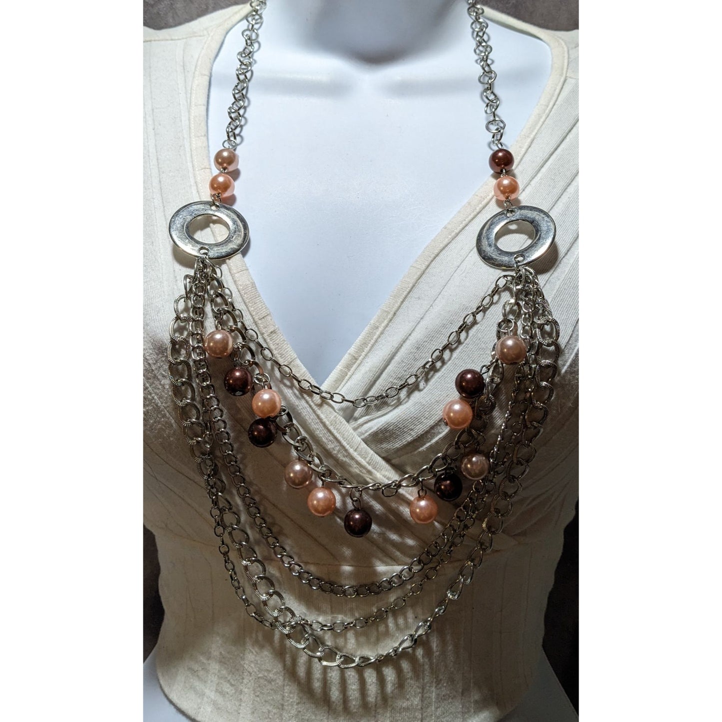 Multilayer Chain Pearl Fringe Necklace