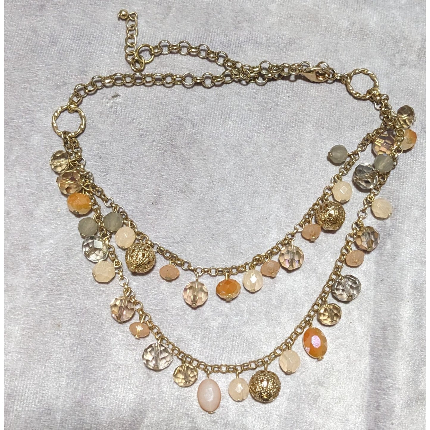 Peach And Gold Multilayer Beaded Necklace