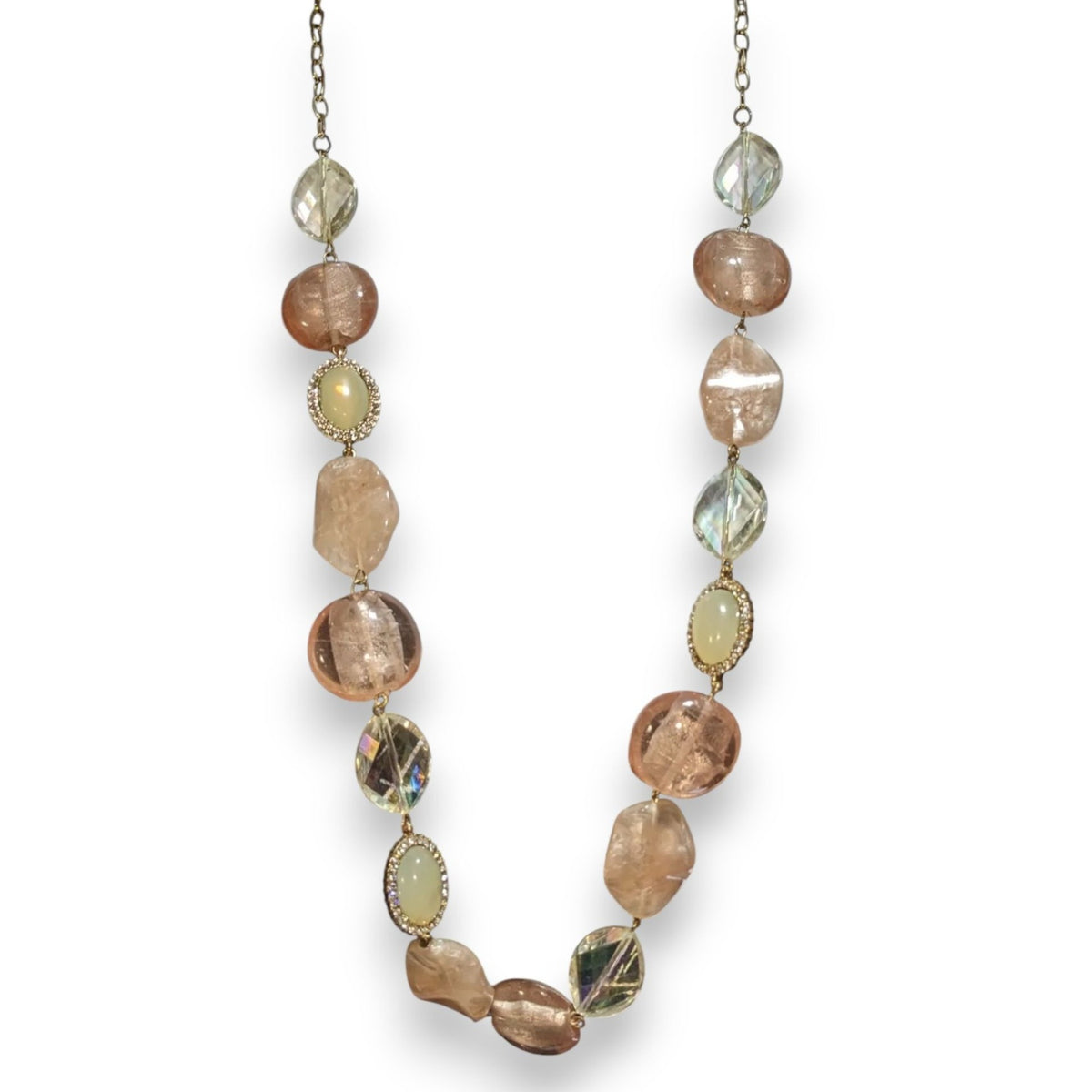 Charming Charlie Boho Acrylic Pink Iridescent Beaded Necklace 32 Inch