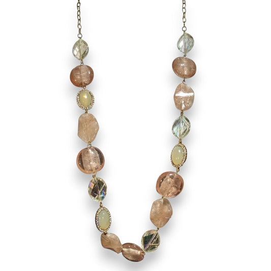 Charming Charlie Boho Acrylic Pink Iridescent Beaded Necklace 32 Inch