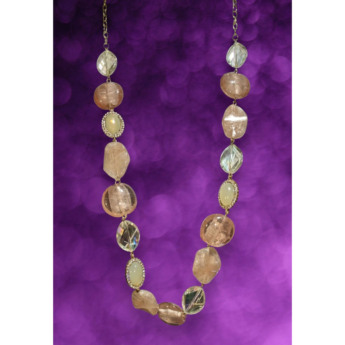 Charming Charlie Boho Acrylic Pink Iridescent Beaded Necklace 32 Inch