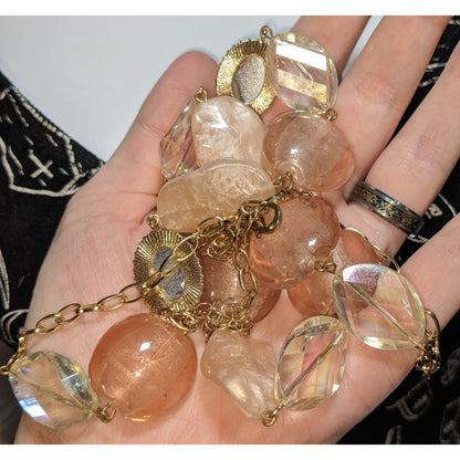 Charming Charlie Boho Acrylic Pink Iridescent Beaded Necklace 32 Inch