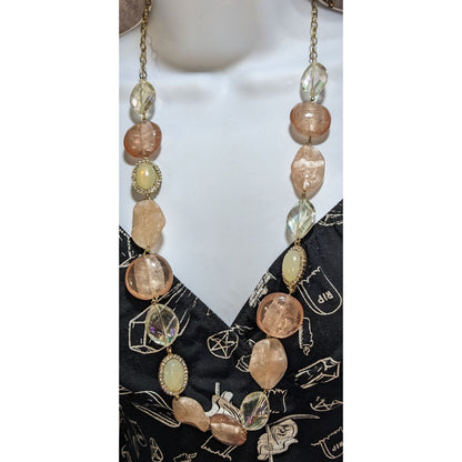 Charming Charlie Boho Acrylic Pink Iridescent Beaded Necklace 32 Inch