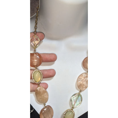 Charming Charlie Boho Acrylic Pink Iridescent Beaded Necklace 32 Inch