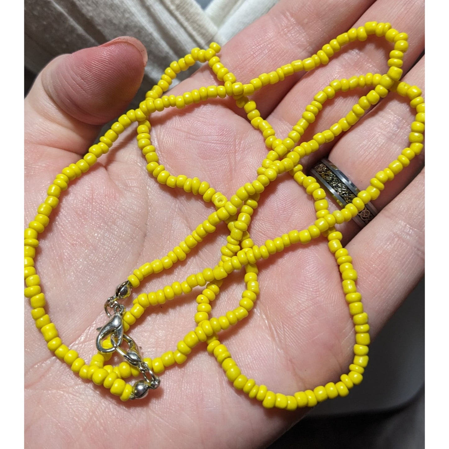 Long Yellow Handmade Glass Beaded Necklace