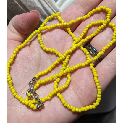 Long Yellow Handmade Glass Beaded Necklace