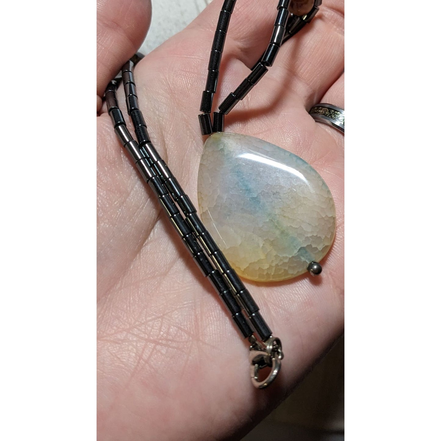 Hematite Agate Teardrop Necklace