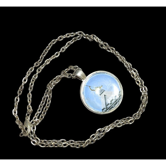 Blue And White Statue Photo Pendant Necklace