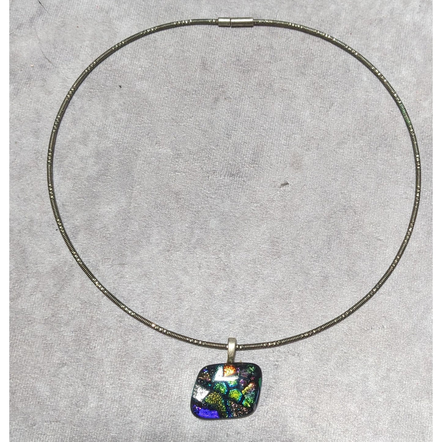 Rainbow Dichroic Glass  Pendant Necklace