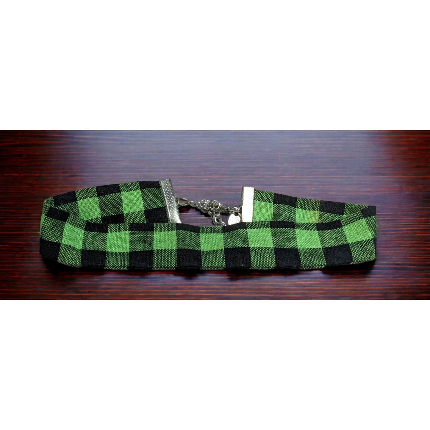 Charming Charlie Black And Green Plaid Fabric Choker