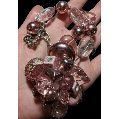 Pink Metallic Floral Statement Necklace